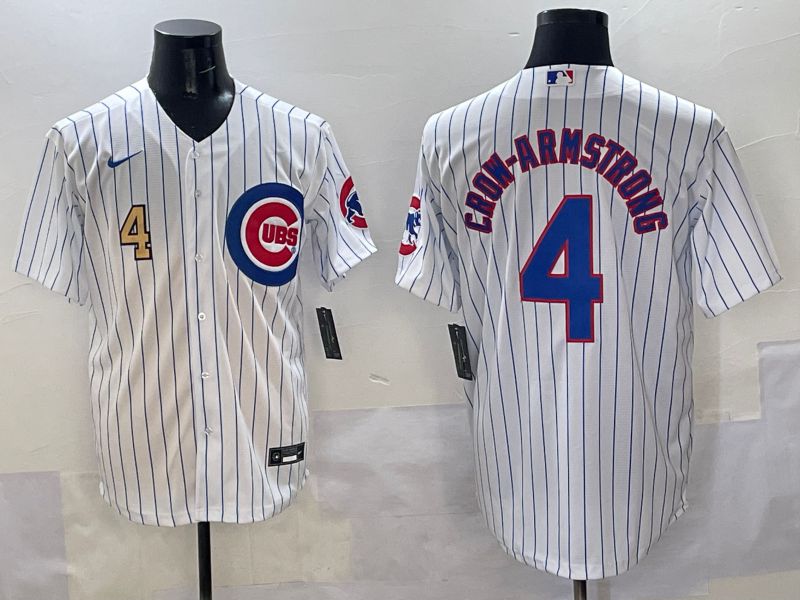 Men Chicago Cubs 4 Crow-Armstrong White Stripe Game 2025 Nike MLB Jersey style 4